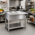 Thumbnail image #2 for Klinger's Trading CP4 Stationary 4-Pan Ice-Cooled Stainless Steel Cold Pan Table