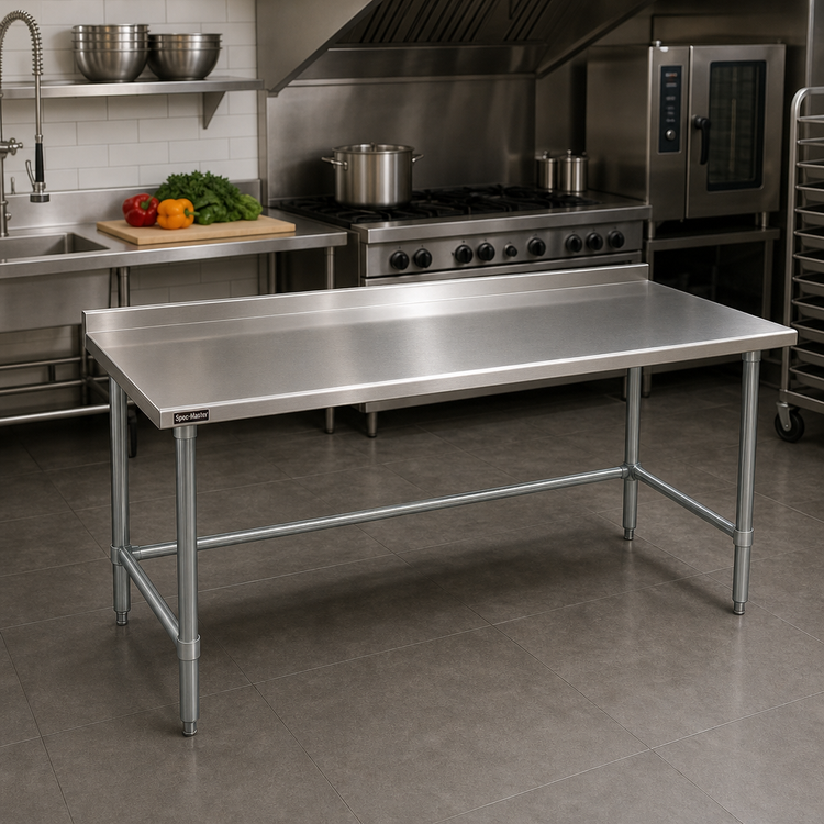 Product image #2 for Spec-Master 60" x 24" 14-Gauge Stainless Steel Work Table with 1-1/2" Rear Upturn and Galvanized Base