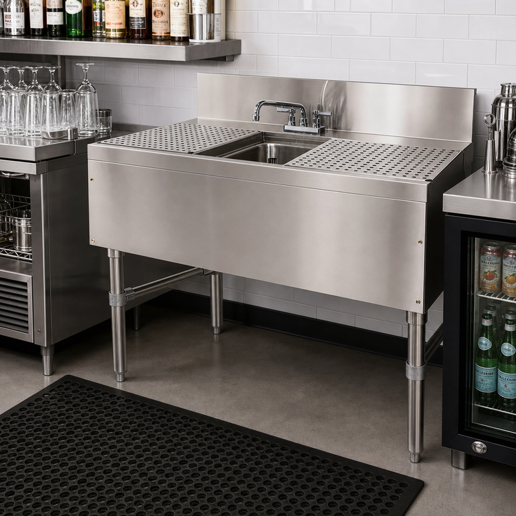 Product image #2 for Prestige 1-Compartment Underbar Sink Unit with Double Drainboards and Deck-Mount Faucet, 36 x 25 x 36 Inches
