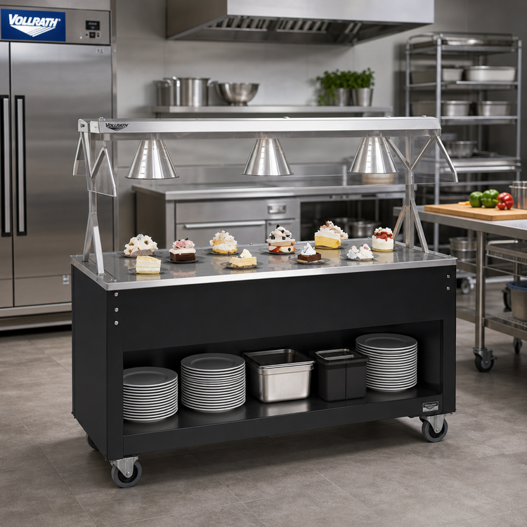 Product image #2 for Vollrath 2-Series Affordable Portable™ 46-Inch Utility Station with Stainless Steel Top, Open Storage Base, and Buffet Breath Guard