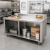 Thumbnail image #2 for Advance Tabco EK-SS-368 96-Inch x 36-Inch Work Table with Open Front Cabinet Base, 5-Inch Backsplash, and 14-Gauge 304 Stainless Steel Top