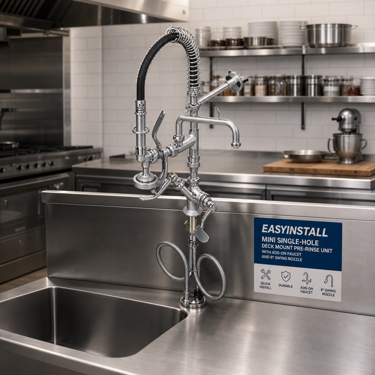 Product image #2 for EasyInstall Mini Single-Hole Deck Mount Pre-Rinse Unit with Add-On Faucet and 8" Swing Nozzle
