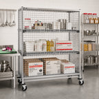 Thumbnail image #2 for Metro Super Erecta SEC35S-SD Mobile Standard-Duty Stainless Steel Wire Security Cage, 52-3/4" W x 21-1/2" D x 62" H