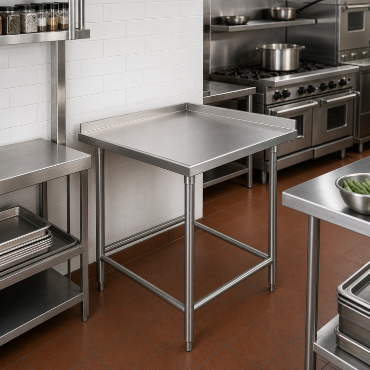 Product image #2 for 30 x 30 Inch Corner Stainless Steel Work Table with 1-1/2 Inch Rear Up-Turn