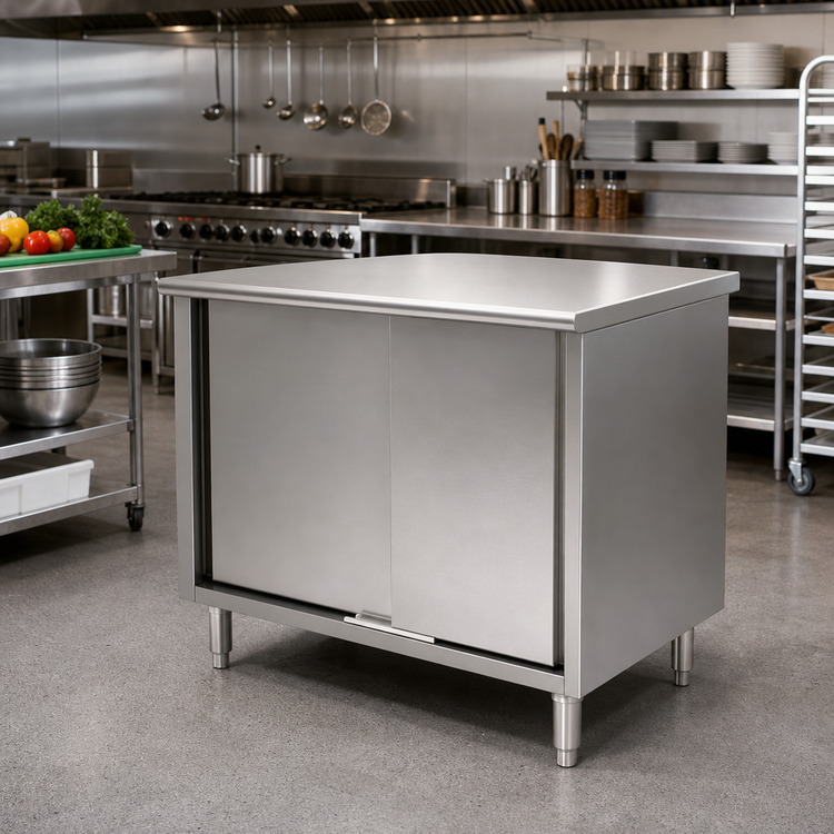 Product image #2 for Eagle Spec-Master 120 x 30 Inch Enclosed Base Work Table with Sliding Doors, 14-Gauge Stainless Steel Flat Top
