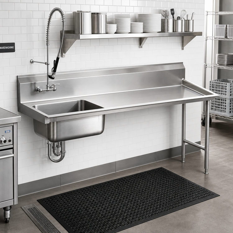 Product image #2 for Special Value Straight-Soil Dish Table with Pre-Rinse Sink, Right-to-Left, 59 Inch, 10-1/2 Inch Backsplash, 16/304 Stainless Steel