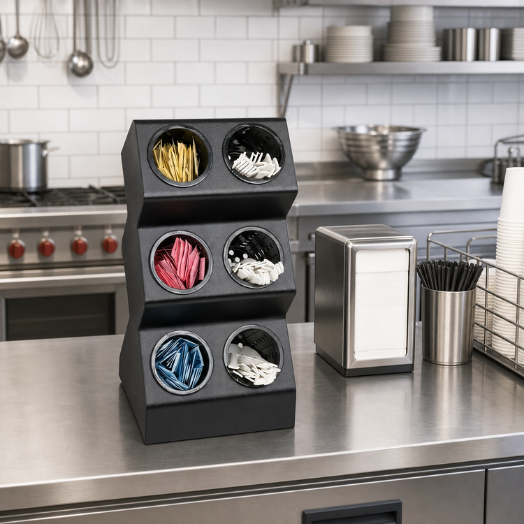 Product image #2 for Dispense-Rite Black Polystyrene 6-Compartment Countertop Flatware Organizer with Inserts