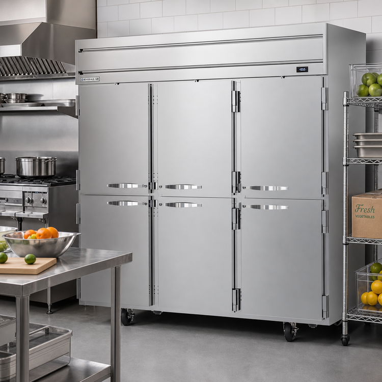 Product image #2 for Beverage-Air Horizon Series Three-Section Reach-In Freezer with Half Solid Doors, 69.1 Cu. Ft., Top-Mounted Self-Contained Refrigeration