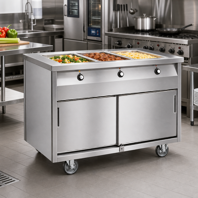 Product image #2 for 48-Inch Mobile Modular Electric Hot Food Table with 3 Sealed Wells and Open Cabinet