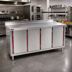 Thumbnail image #2 for Eagle Group Spec-Master UCBH3096SEM Stainless Steel Enclosed Work Table, 96W x 30D, 14-Gauge 304 Top, 4 Hinged Doors