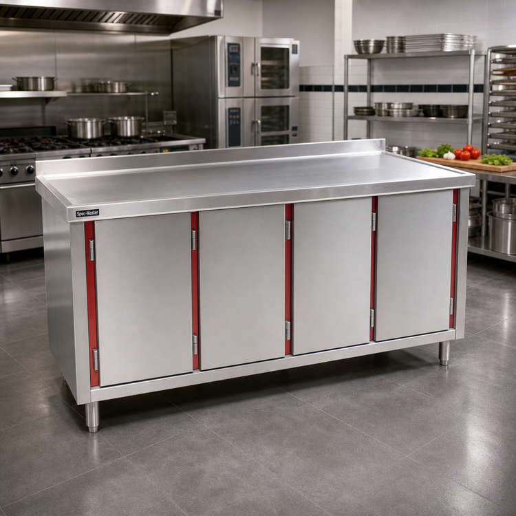 Product image #2 for Spec-Master Marine Series Stainless Steel Enclosed Work Table with Cabinet Base and 4 Hinged Doors, 96-Inch W x 30-Inch D