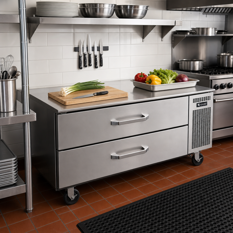 Product image #2 for Randell 53-Inch One-Section Self-Contained Refrigerated Chef Base Equipment Stand, Left-Side Mounted Compressor, 2 Drawers