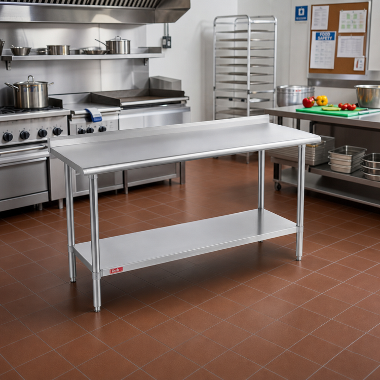 Product image #2 for Duke Deluxe 16 Gauge 300 Series Stainless Steel Work Table with 1-1/8 Inch Straight Riser and Stainless Undershelf, 48 x 24 Inches