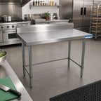 Thumbnail image #2 for BK Resources SVTR5OB-7224 72-Inch x 24-Inch Open Base Stainless Steel Work Table with 5-Inch Backsplash, 18-Gauge 430 Top