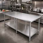 Thumbnail image #2 for John Boos ST6-48108SSW 108" x 48" Stainless Steel Flat Top Work Table, 16-Gauge, Open Base with Undershelf