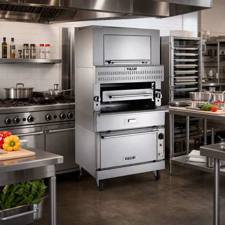 Product image #2 for Vulcan V Series Heavy-Duty 36-Inch Wide Range Match Single-Deck Gas Infrared Upright Broiler with Standard Oven Base
