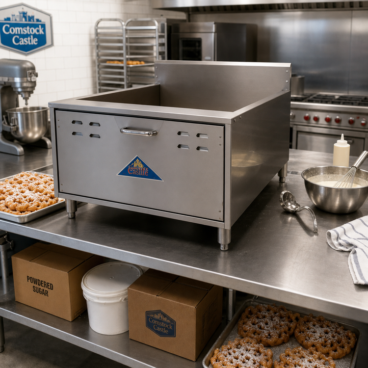 Product image #2 for Comstock-Castle 23-Inch Countertop Gas Flat Bottom Funnelcake/Blooming Onion Fryer, 20-50 lb Capacity