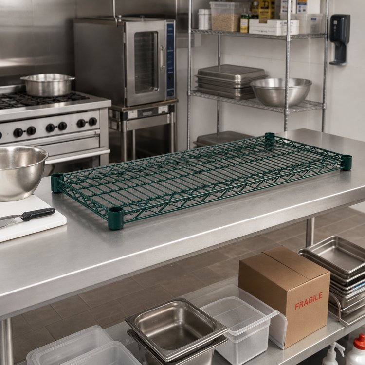 Product image #3 for Advance Tabco Special Value Heavy Duty Green Epoxy Coated Wire Shelf, 60 x 14 Inches