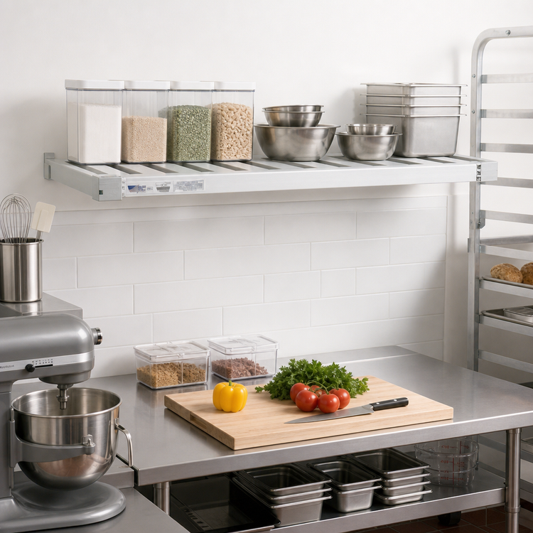 Product image #3 for New Age Adjust-A-Shelf T-Bar Series Wall-Mounted Aluminum Shelf, 54"W x 20"D, 1500 lb. Capacity
