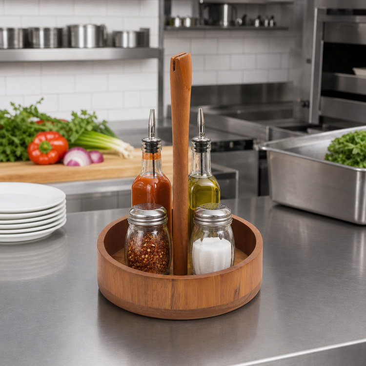 Product image #3 for American Metalcraft Loft Collection Acacia Wood Condiment Caddy, 7-1/4 Inch Diameter