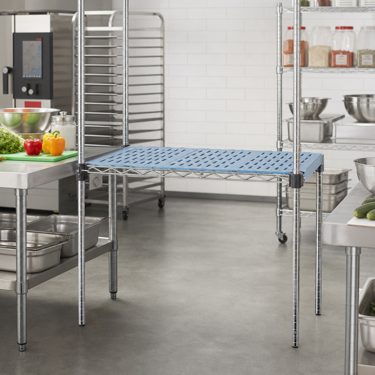 Product image #2 for QuadPlus 30 x 24-Inch Louvered Blue Polymer Shelf Mat with MICROGARD Antimicrobial Protection and Quad-Adjust Wire Frame