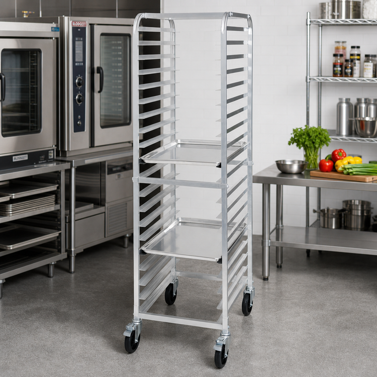Product image #2 for Winco AWRK-20 Mobile Full-Height Aluminum Sheet Pan Rack, 20 Full-Size / 40 Half-Size Pan Capacity