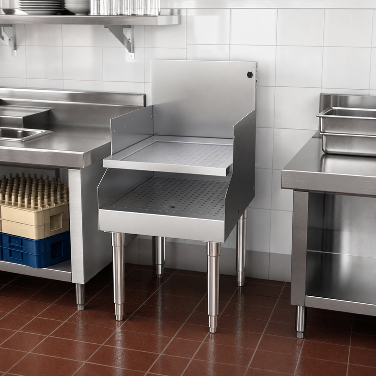 Product image #2 for Glastender Free-Standing Recessed Drainboard, 18-Inch W x 24-Inch D, Stainless Steel, Single Speed Rail Alignment