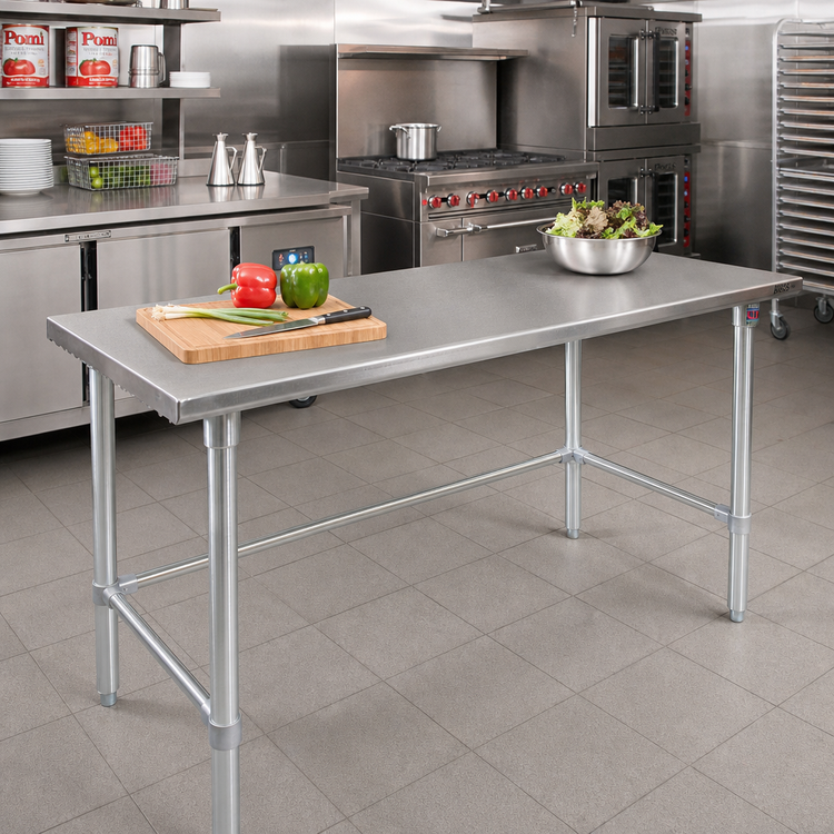 Product image #2 for John Boos Stallion 84-Inch x 24-Inch 300-Series Stainless Steel Work Table with Safety Edge and Galvanized Legs