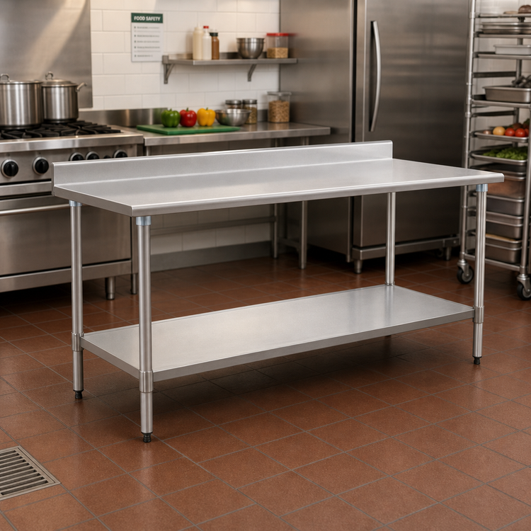 Product image #2 for BlendPort Budget Series 60-Inch x 30-Inch 430 Stainless Steel Work Table with 4-1/2-Inch Backsplash and Undershelf