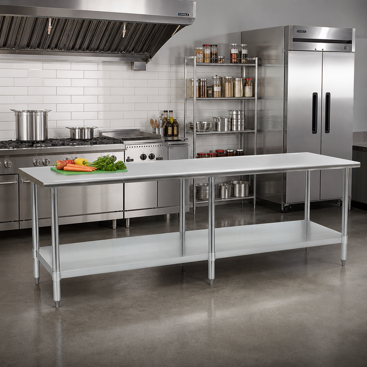 Product image #2 for Eagle Group Spec-Master 120" x 48" 14 Gauge 300 Series Stainless Steel Flat Top Work Table