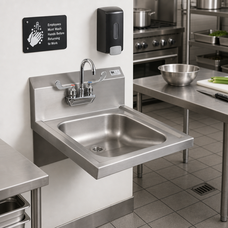 Product image #2 for BK Resources ADA Wall-Mount Hand Sink Package with Lead-Free Splash-Mount Faucet, 14 x 16 Bowl, 304 Stainless Steel