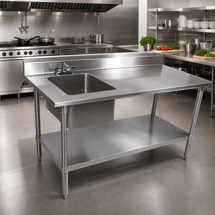 Product image #2 for 72 Inch Stainless Steel Sink Work Table with Left-Hand Prep Sink and 5 Inch Backsplash