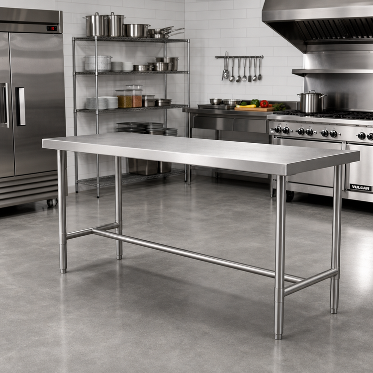 Product image #2 for Heavy Duty Stainless Steel Work Table with Open H-Frame Base, 84W x 24D x 36H