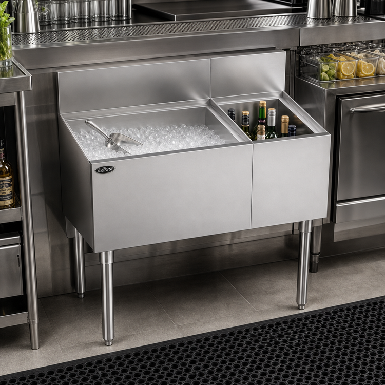 Product image #2 for Krowne Royal Series 36-Inch Underbar Combination Ice Bin with Left 24-Inch Ice Bin, Right 12-Inch Bottle Storage, and 10-Circuit Cold Plate