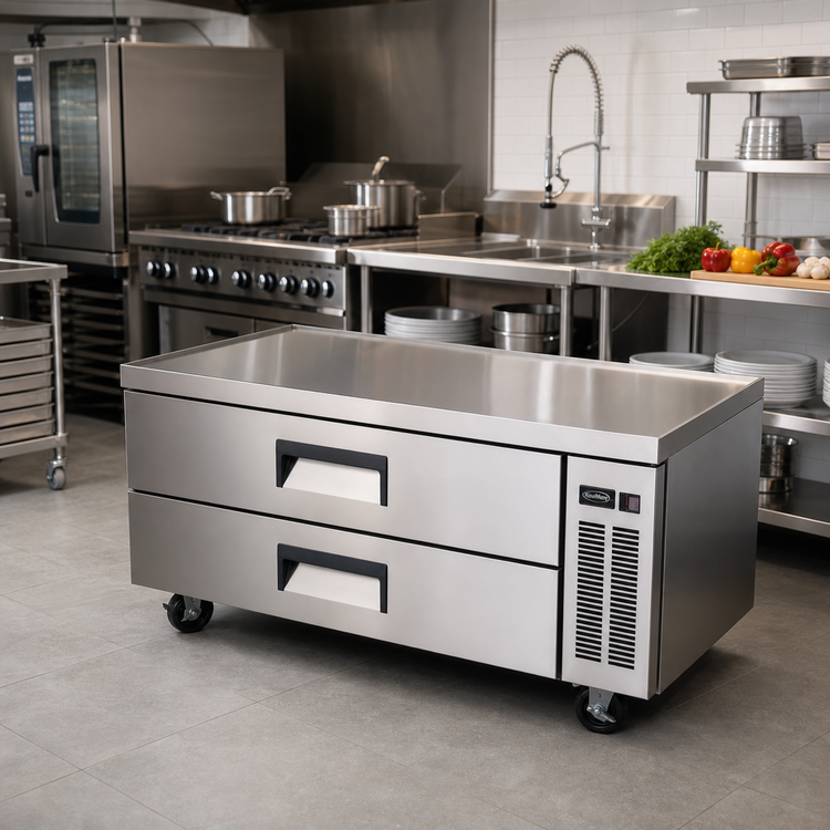 Product image #2 for Refrigerated Chef Base / Equipment Stand with 2 Drawers, 52 Inch W, 34 Cu. Ft., Self-Contained Side-Mount Refrigeration