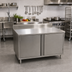 Thumbnail image #2 for 48 Inch x 36 Inch Stainless Steel Enclosed Work Table with Locking Hinged Doors and 5 Inch Back Riser