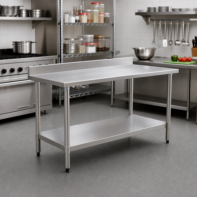 Product image #2 for Eagle Group Budget Series 48"W x 36"D Stainless Steel Work Table with 4-1/2" Backsplash and Undershelf