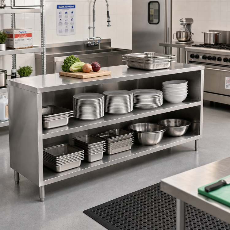 Product image #2 for John Boos Heavy-Duty Stainless Steel Dish Storage Cabinet with Mid Shelf, 108 x 18 Inches