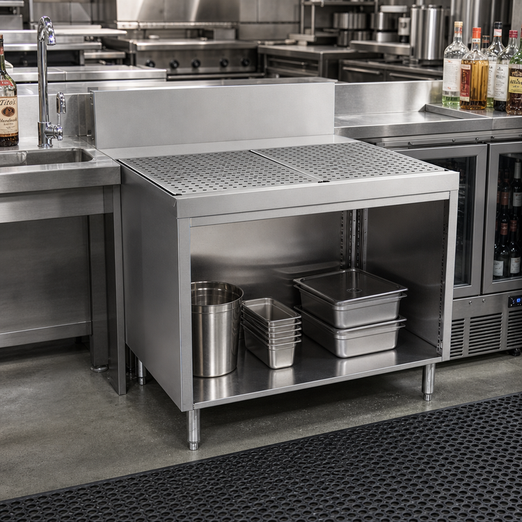 Product image #2 for Advance Tabco Prestige Supreme Open Front Stainless Steel Underbar Drainboard Cabinet, 30 x 30 x 36 Inches