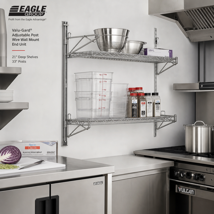 Product image #2 for Eagle Group Valu-Gard Adjustable Post Wire Wall Mount Prepackaged End Unit for 21-Inch Deep Shelves, 33-Inch Posts