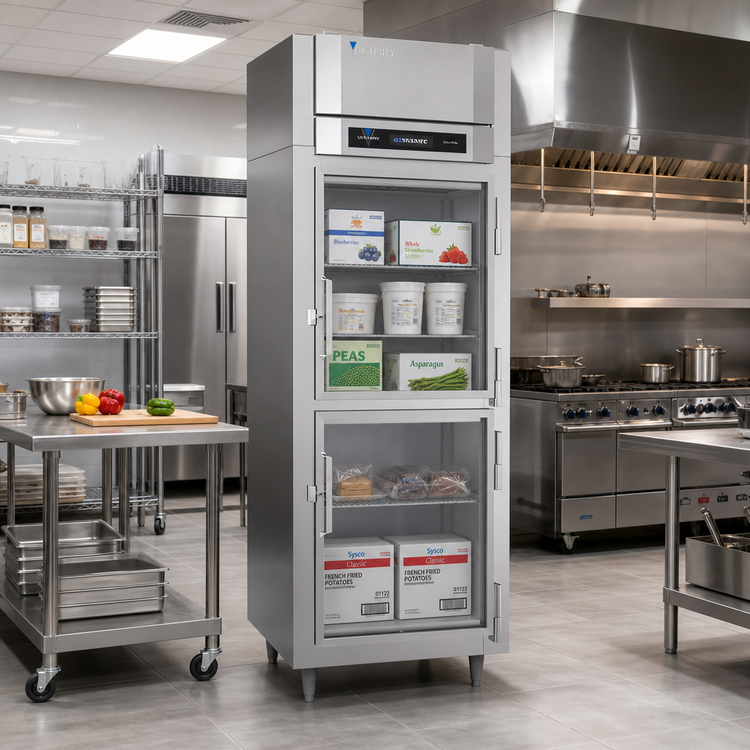 Product image #3 for Victory UltraSpec Extra Wide Glass Half-Door Reach-In Freezer, 1-Section, 24.4 Cu. Ft., Self-Contained, Top-Mounted