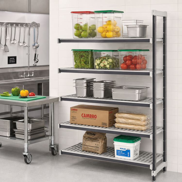 Product image #2 for Cambro Camshelving Elements XTRA 18" x 36" x 64" 5-Tier Stationary Add-On Shelving Unit