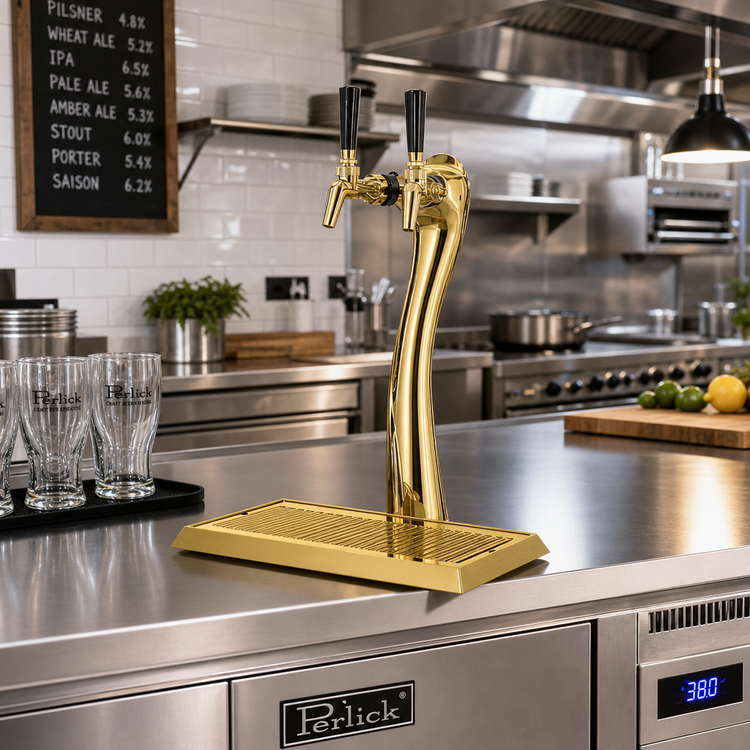 Product image #2 for Perlick Lucky Tower 2-Faucet Air-Cooled Direct Draw Beer Dispensing Kit, Polished Gold