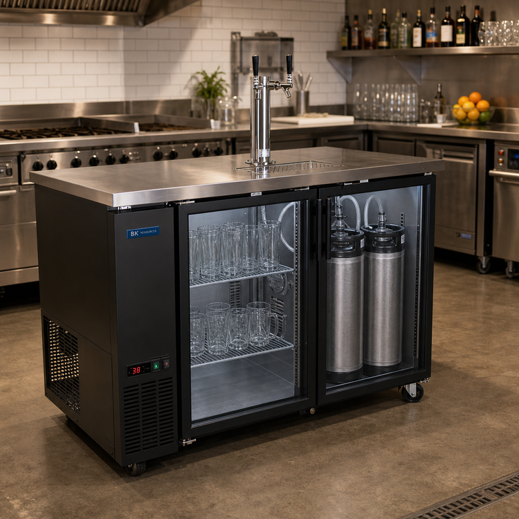 Product image #3 for BK Resources 60-Inch Two-Door Kegerator Beer Dispenser with 1 Tower and 2 Double-Head Taps