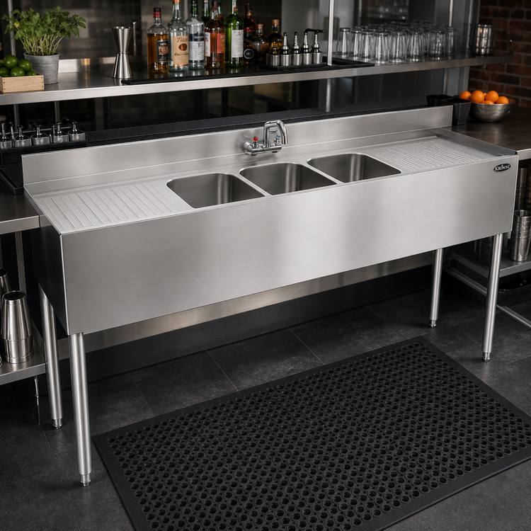 Product image #2 for Krowne Silver Series Three-Compartment Bar Sink with Left and Right Drainboards, 72 Inch Wide