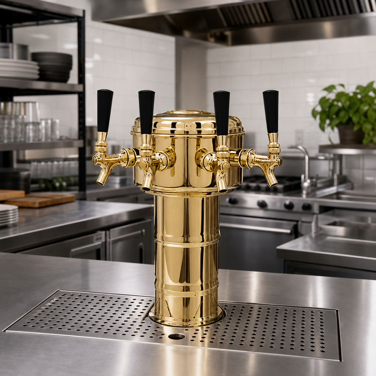Product image #2 for Glastender Mini Mushroom 5-Faucet Air-Cooled Draft Dispensing Tower, Polished Brass Finish