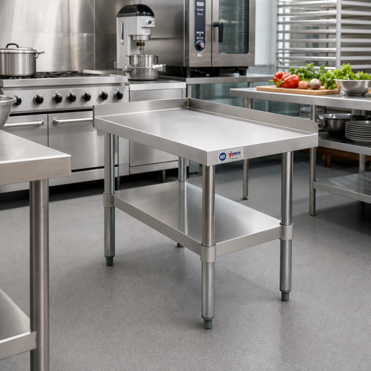 Product image #2 for Omcan USA Stainless Steel Equipment Stand with Undershelf, 18 x 30 Inch Top, 2-Inch Rear and Side Upturn