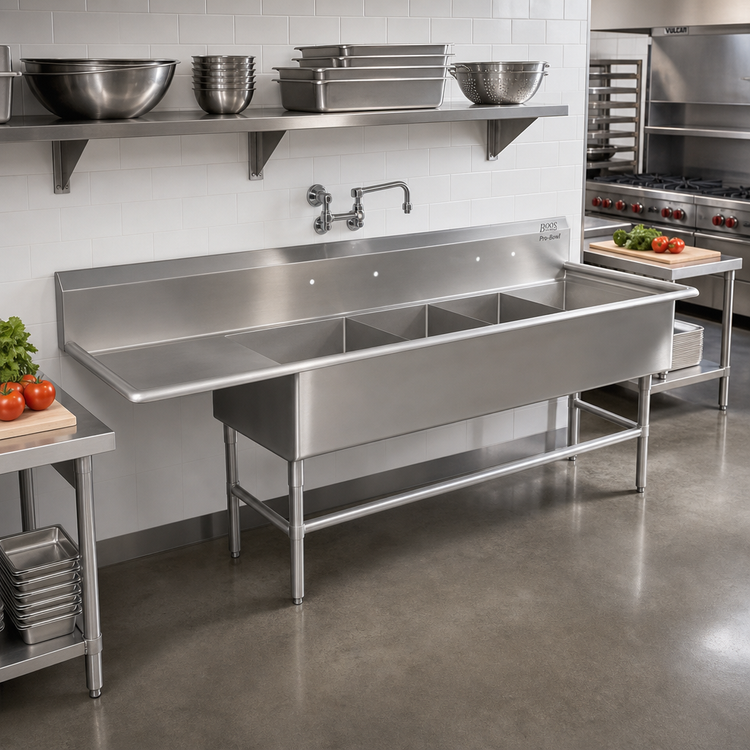 Product image #2 for John Boos Pro-Bowl 4-Compartment Sink with 24-Inch Left Drainboard, 14-Gauge Stainless Steel