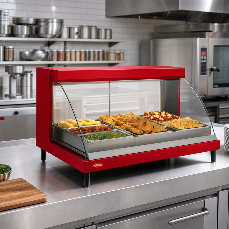 Product image #2 for Hatco Glo-Ray Designer Humidified Single-Shelf Countertop Heated Display Case, Curved Glass, 3-Pan, 45.5 Inch