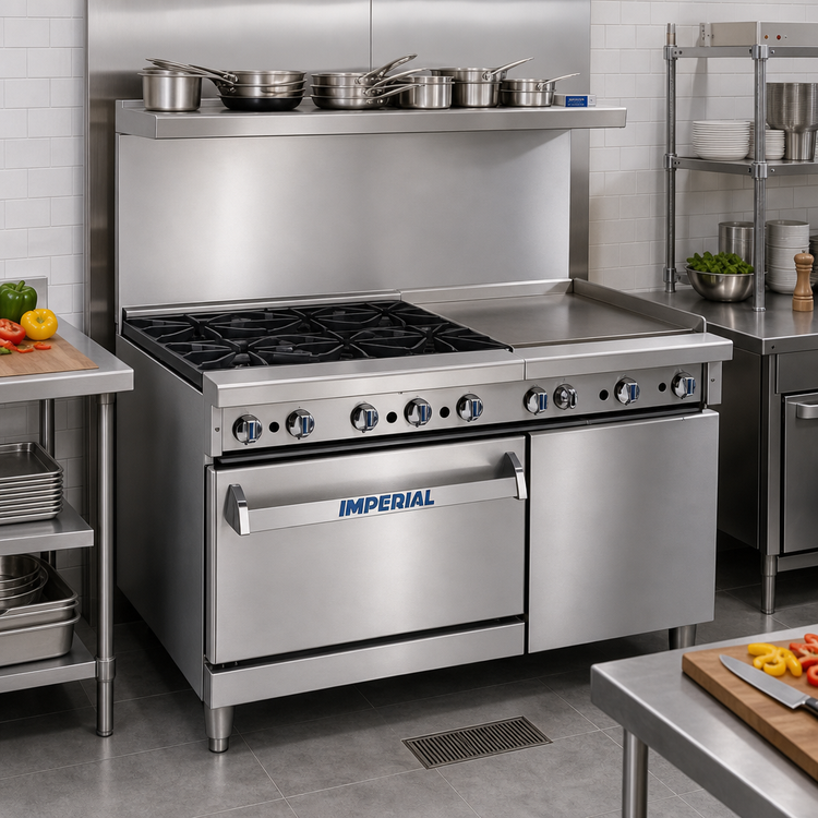 Product image #2 for Imperial Pro Series 36-Inch Electric Restaurant Range with 2 Round Elements, 24-Inch Thermostatic Griddle and Standard Oven